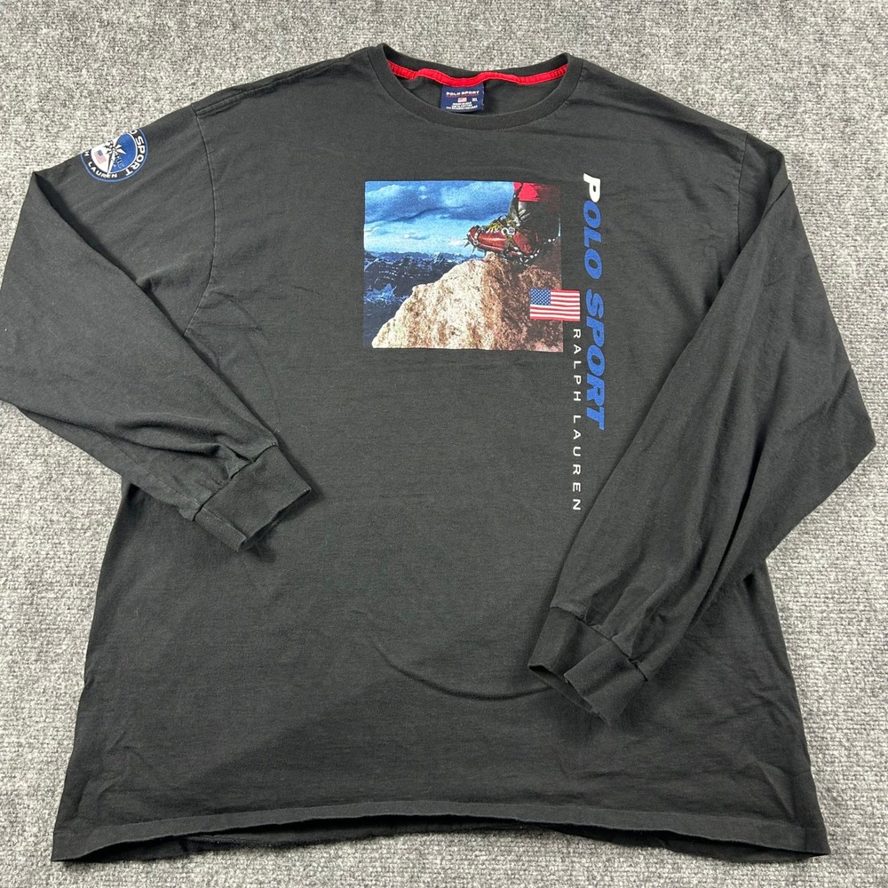 VTG Polo Sport Shirt Mens XL Black Long Sleeve Arctic Challenge Mountain Vintage